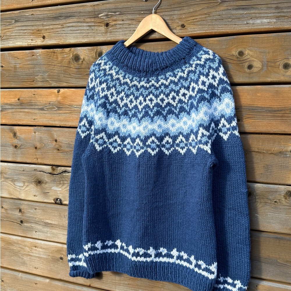 Navy and White fair isle yolk handknit Sweater - Picture 5 of 7